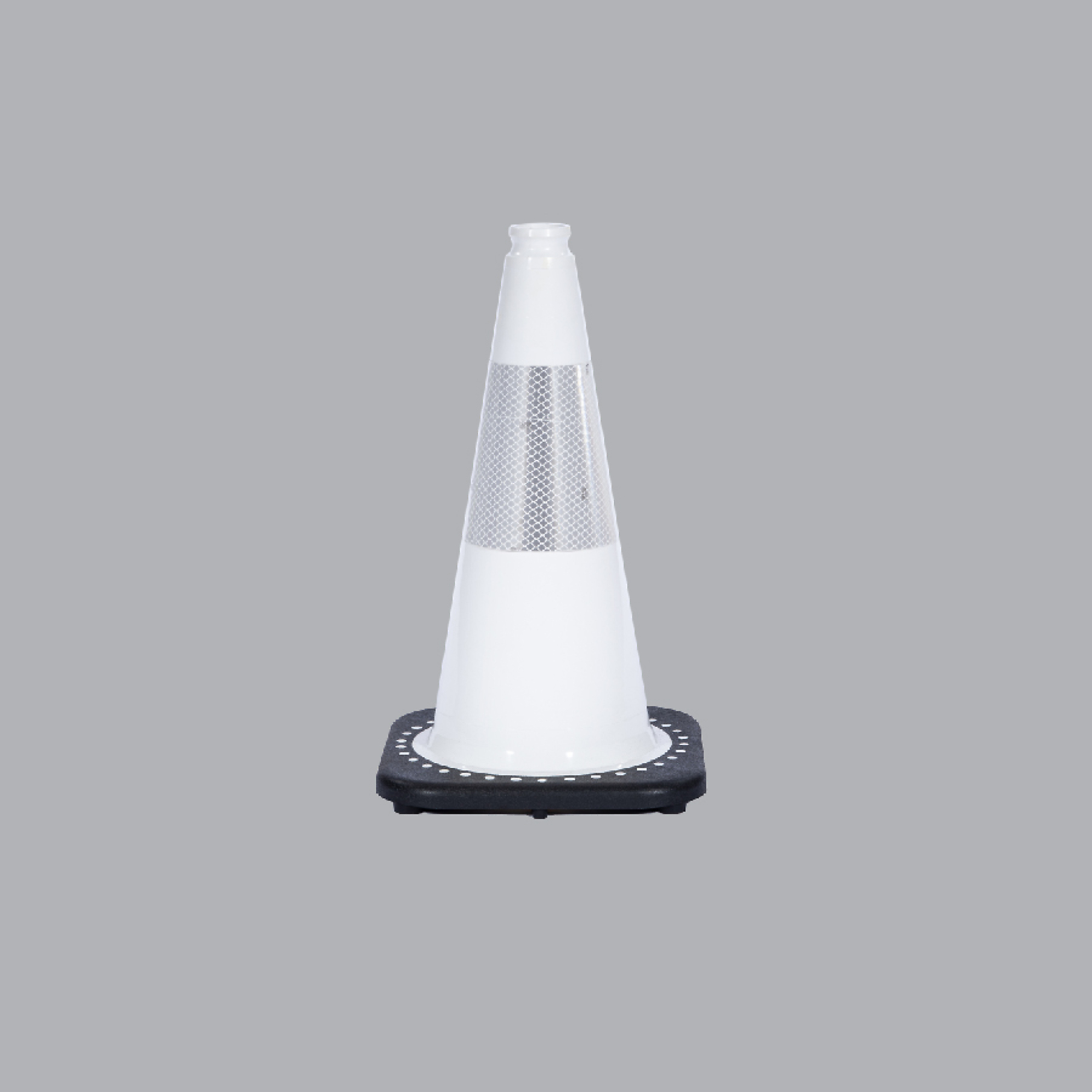 JBC REVOLUTION SERIES 18" White Traffic Cone With Black Base includes, 6" Upper Reflective Collar, Model # RS45015C-WHITE+6